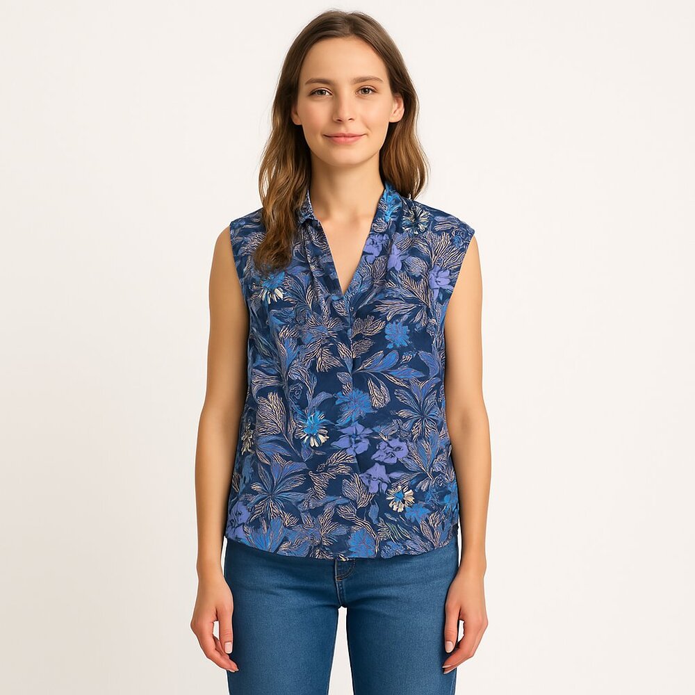 Halogen Nordstrom Size Med Floral  Chic Sleeveless V Neck Blouse Vibrant Top